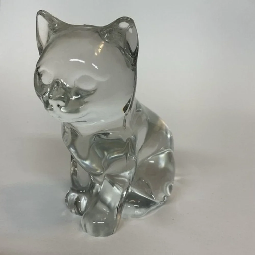 Vintage Clear Crystal Small‎ Sitting Cat Figurine Paperweight/Home Decor 3